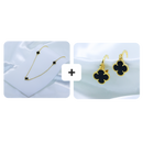 Kit Colar + Brinco Trevo Preto Argolinha