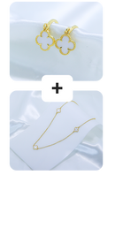 Kit Colar + Brinco Trevo Branco Argolinha