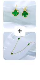 Kit Colar + Brinco Trevo Verde Argolinha