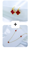 Kit Colar + Brinco Trevo Vermelho Argolinha