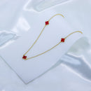 Kit Colar + Brinco Trevo Vermelho Argolinha