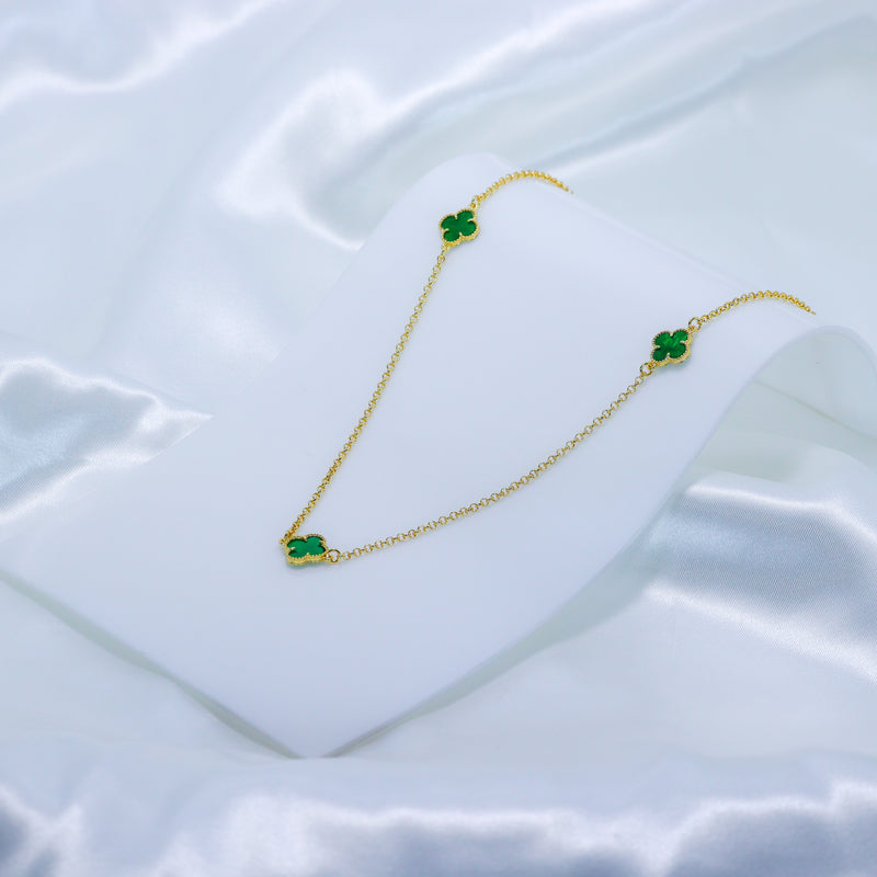 Kit Colar + Brinco Trevo Verde Argolinha