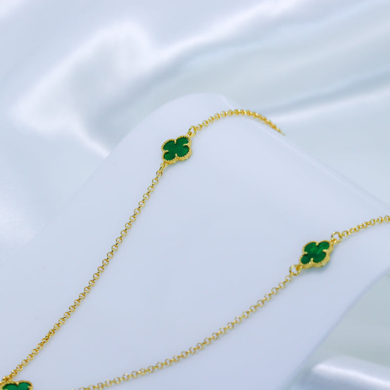 Kit Colar + Brinco Trevo Verde Argolinha